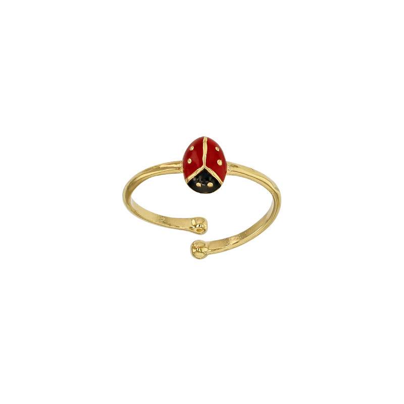 Bague enfant réglable coccinelle émaillé en plaqué or 18 carats 750/000