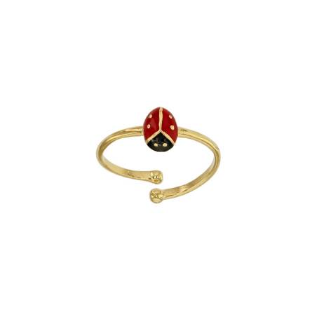 Bague enfant réglable coccinelle émaillé en plaqué or 18 carats 750/000