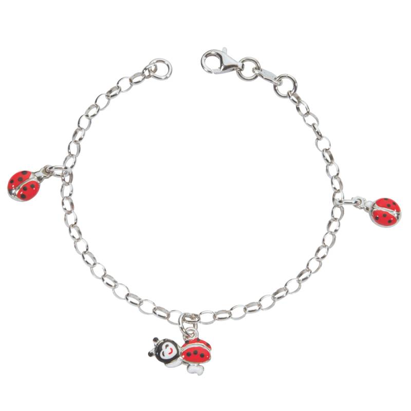 Bracelet coccinelles pampilles émaillées rouge, argent 925/1000 rhodié