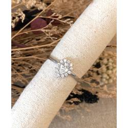 Bague Marquise Cristal Blanc Zirconium Argent Massif 925 Rhodié Tailles 50 à 60