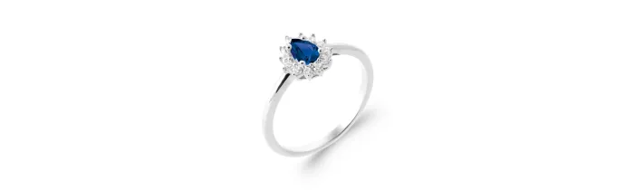 Bague Marquise Cristal Beu Saphir Zirconium Argent 925 Rhodié Tailles 50 à 60