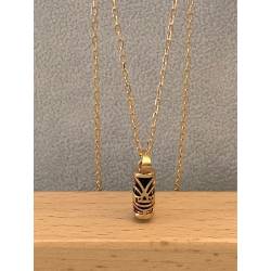 Pendentif Tiki Polynésien En Plaqué Or 18 Carats & Onyx Bijoux MIXTE