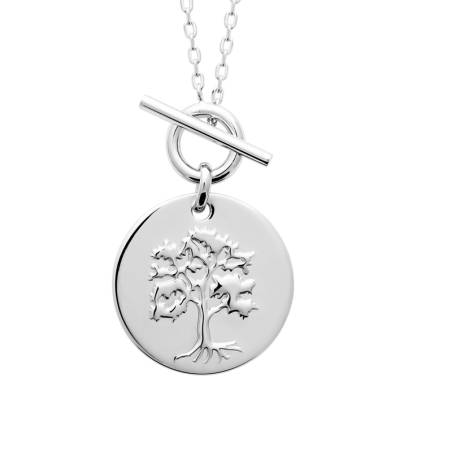 Collier Médaille Symbole Arbre de Vie Pendentif Fermoir Cabillaud Argent Rhodié