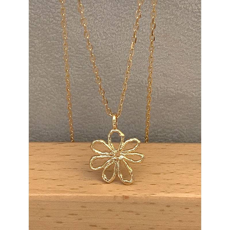 Collier Chaîne maille forçat + Pendentif Fleur En Plaqué Or 18 Carats 750/000