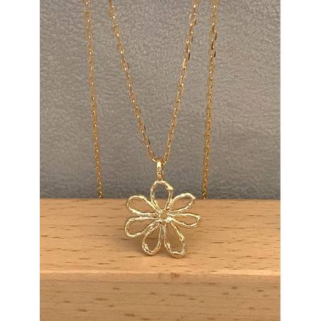 Collier Chaîne maille forçat + Pendentif Fleur En Plaqué Or 18 Carats 750/000