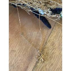 Collier Chaîne maille forçat + Pendentif Fleur En Plaqué Or 18 Carats 750/000