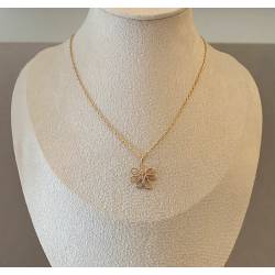 Collier Chaîne maille forçat + Pendentif Fleur En Plaqué Or 18 Carats 750/000