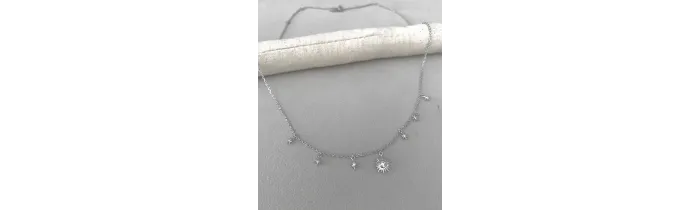 Collier Charms Soleil & Étoile Oz En Argent Massif Rhodié 925/000