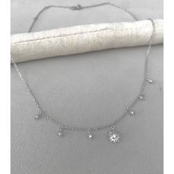 Collier Charms Soleil & Étoile Oz En Argent Massif Rhodié 925/000