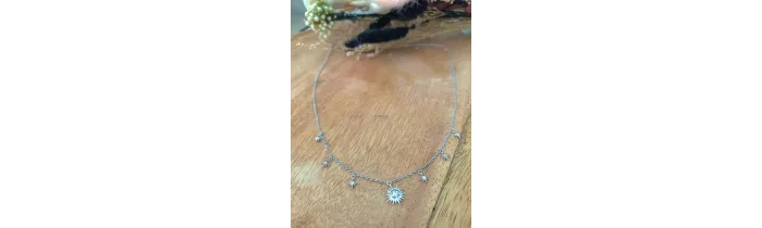 Collier Charms Soleil & Étoile Oz En Argent Massif Rhodié 925/000