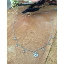 Collier Charms Soleil & Étoile Oz En Argent Massif Rhodié 925/000