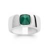 Bague Pierre Malachite Véritable En Argent 925/000 Rhodié T50 à 60