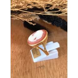 Bague Camée rouge cornaline armature lisse en plaqué or 18 carats 750/000
