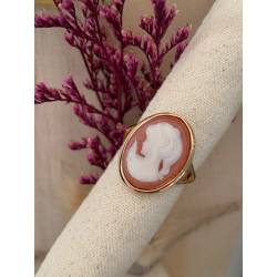 Bague Camée rouge cornaline armature lisse en plaqué or 18 carats 750/000