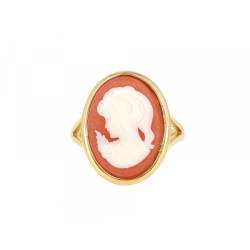 Bague Camée rouge cornaline armature lisse en plaqué or 18 carats 750/000