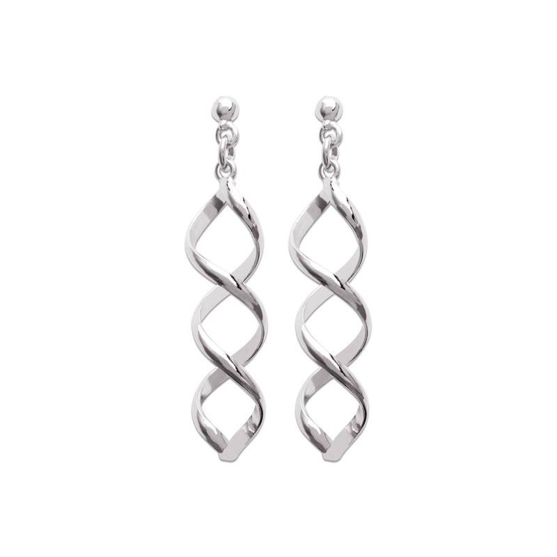 Boucles D'oreilles Pendantes Spirales En Argent Massif 925/1000