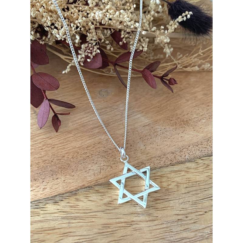 Collier Chaîne au Choix + Pendentif Étoile de David Argent 925/000 45cm ou 50cm