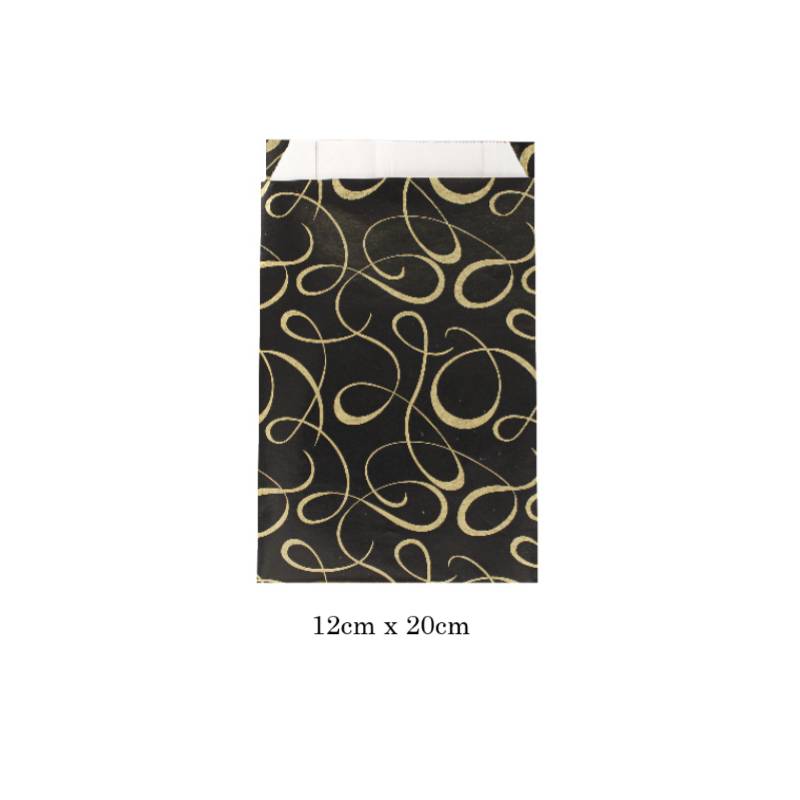 Sac Cadeau 12cm x 20cm x 4,5cm Papier Imprimé Noir&Doré - OFFRIR