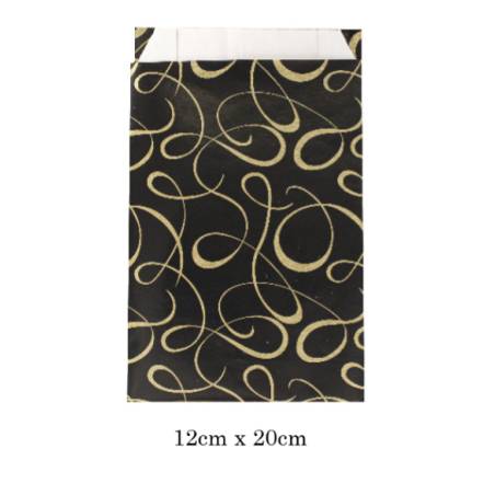 Sac Cadeau 12cm x 20cm x 4,5cm Papier Imprimé Noir&Doré - OFFRIR