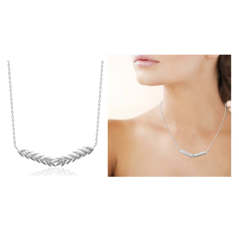 Collier Feuilles de Laurier Argent Massif 925/000 Rhodié