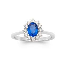 Bague Marquise Saphir Zirconium Argent Massif 925/000 Rhodié Tailles 50 à 60