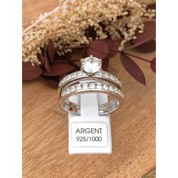 Bague Double Anneaux SOLITAIRE 2 en 1 Argent Massif 925/1000 Rhodié