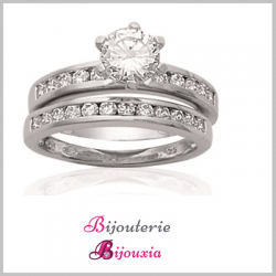Bague 2 En 1 Solitaire&Cristaux Oxyde Zirconium Argent 925/000 Tailles Au Choix
