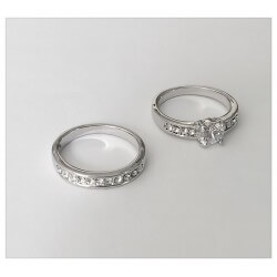 Bague 2 En 1 Solitaire&Cristaux Oxyde Zirconium Argent 925/000 Tailles Au Choix