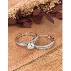 Bague TAILLE 62 Double Anneaux SOLITAIRE 2 en 1 Argent Massif 925/1000 Rhodié