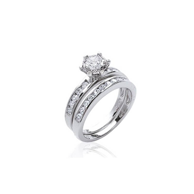 Bague 2 En 1 Solitaire&Cristaux Oxyde Zirconium Argent 925/000 Tailles Au Choix