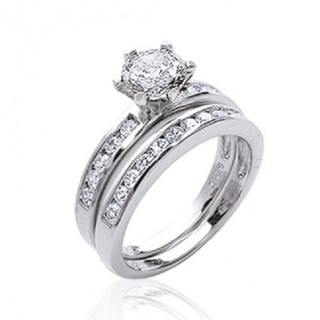 Bague 2 En 1 Solitaire&Cristaux Oxyde Zirconium Argent 925/000 Tailles Au Choix