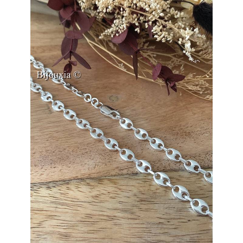 Collier Chaîne Homme Acier Inox – Maille Grain De Café 10 Mm – Longueur 55 Cm – Neuf