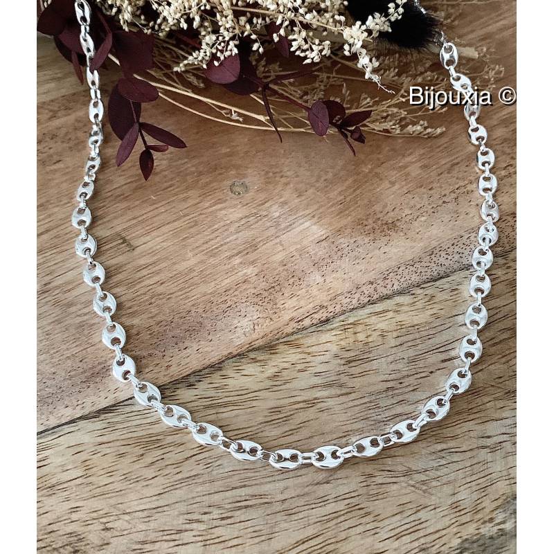 Chaîne 6MM X 50cm Maille Grain De Café Homme Argent 925/1000