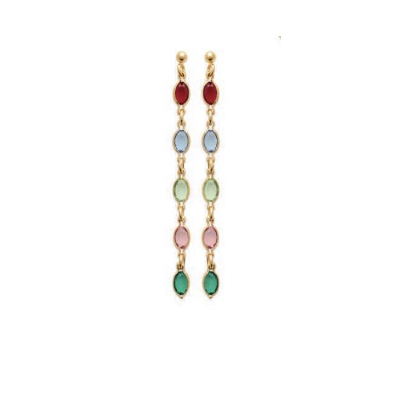 Boucles d'oreilles Cristaux Multicolores Swarovski Éléments Plaqué Or 750/000
