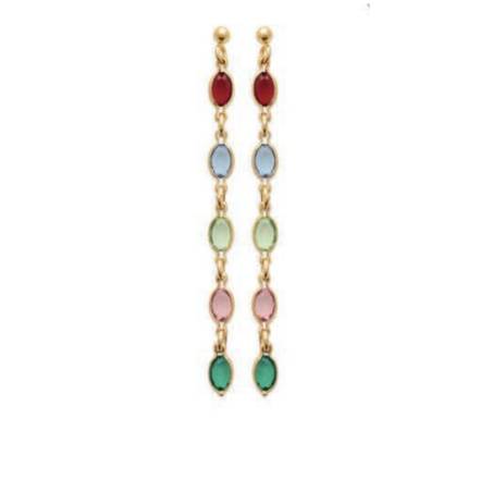 Boucles d'oreilles Cristaux Multicolores Swarovski Éléments Plaqué Or 750/000