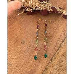 Boucles d'oreilles Cristaux Multicolores Swarovski Éléments Plaqué Or 750/000