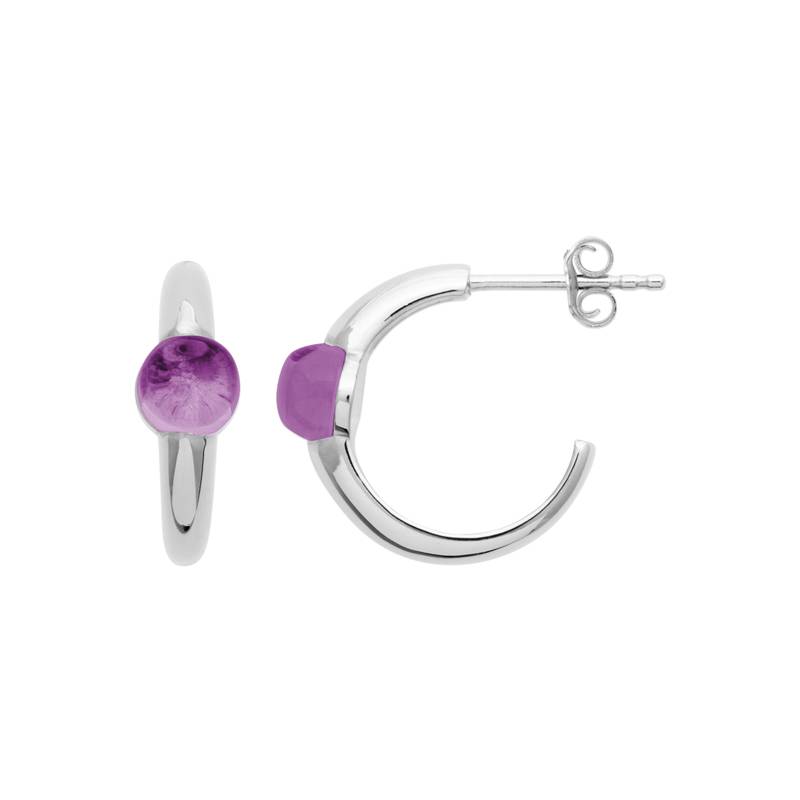 Boucles d'oreilles Demi-Créoles Pierre Véritable Améthyste En Argent Rhodié 925