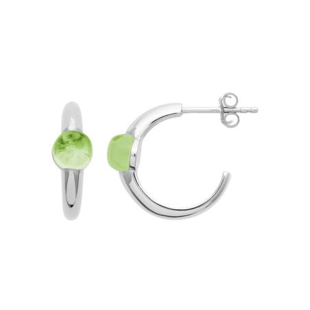 Boucles d'oreilles Demi-Créoles Pierre Véritable Péridot En Argent Rhodié 925