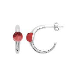 Boucles d'oreilles Demi-Créoles Pierre Véritable Grenat En Argent Rhodié 925