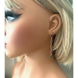 Boucles d'oreilles Cristaux Multicolores Swarovski Éléments Plaqué Or 750/000