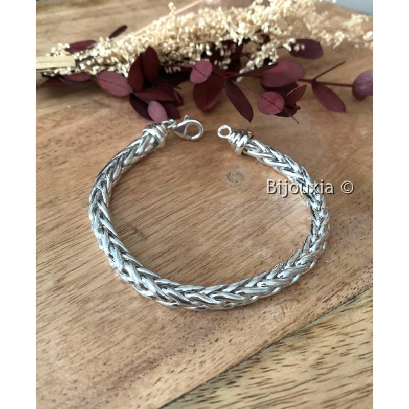 Bracelet Maille Palmier En Argent Massif 925/1000 Rhodié