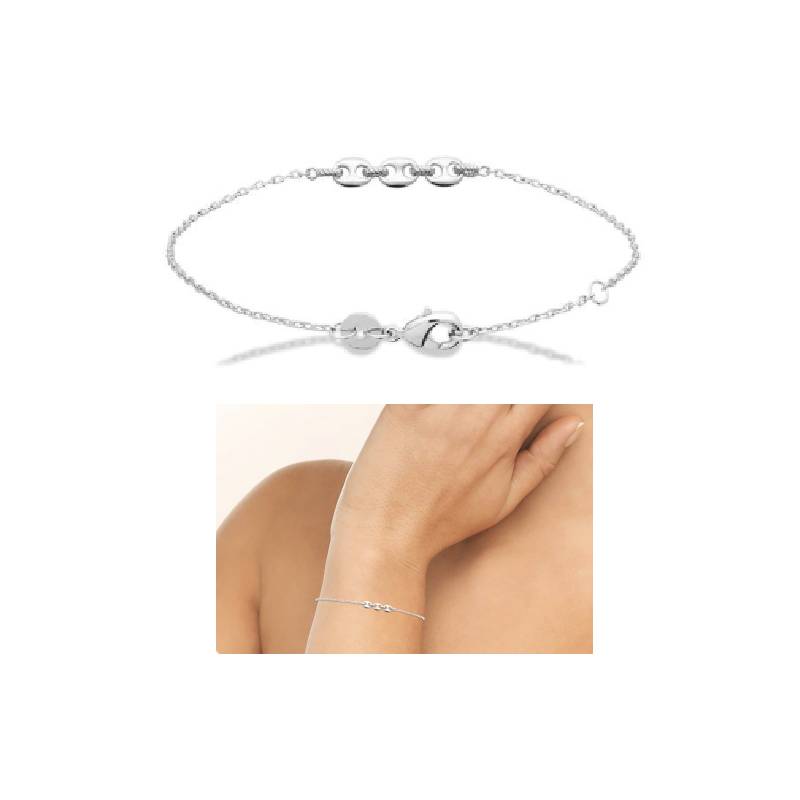 Bracelet Trois Maillons Grains de Café En Argent Massif 925/1000 Rhodié