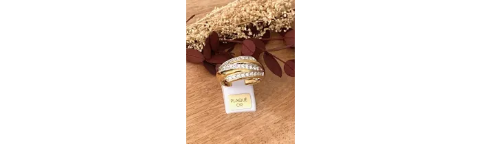 Bague Large Rangs ZIRCONIUM En Plaqué or 18 Carats 750/000