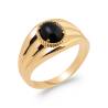 Bague Pierre Agate Noire Véritable En Plaqué or 18 Carats 750/1000