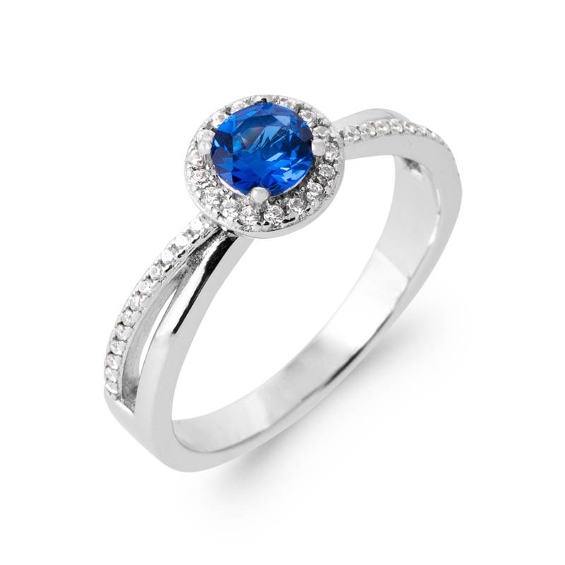 Bague Pierre Bleu Zirconium Saphir Argent Massif 925/000 Rhodié Tailles 50 à 60