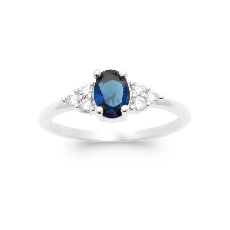 Bague Solitaire Pierre Bleu Zirconium Saphir Argent 925/000 Rhodié T.50 à 60