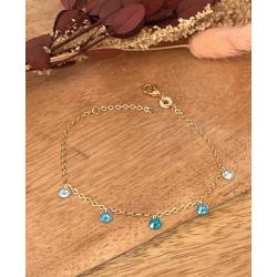 Bracelet pampilles Perles de Cristal Bleu En Plaqué Or 18 Carats 750/1000