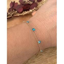 Bracelet pampilles Perles de Cristal Bleu En Plaqué Or 18 Carats 750/1000