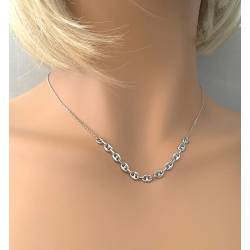 Collier Chaîne Maillons Grains de Café En Argent Massif 925/1000 Rhodié