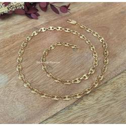 Chaîne 55CM x 6MM Maille Grain De Café Plaqué or 18 CARATS Bijoux